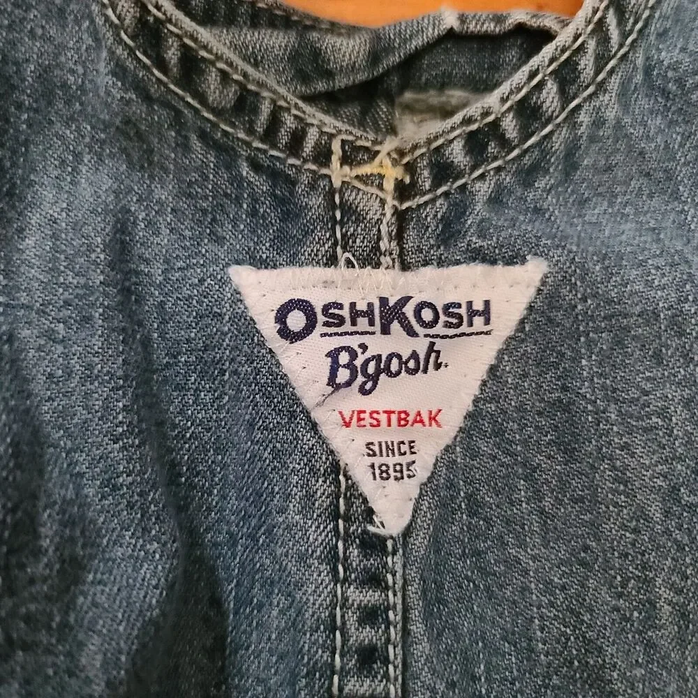 OshKosh B'Gosh Vestbak Denim Carpenter Overalls 24M Blue USA Snap Vintage